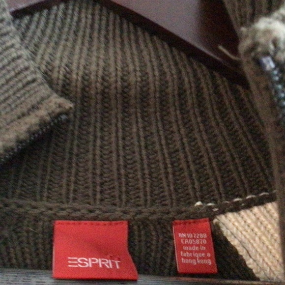 Ladies Full Zip sweater olive green with cream and tan panels size large - Picture 2 of 8